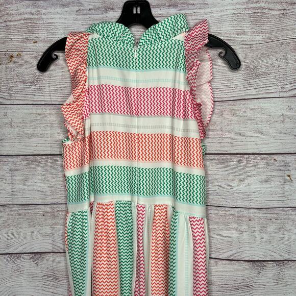 Mazik High Neckline Ruffle Tiered Frock Striped Fun Preppy Colorful Dress Small - Picture 7 of 7